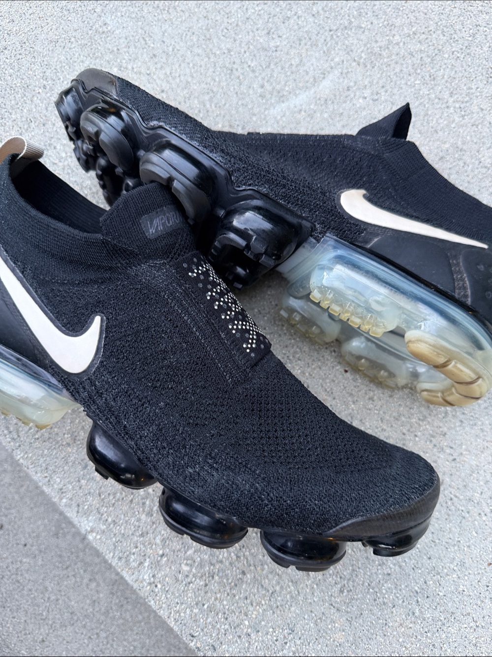 Nike Men’s Black Slip-On VaporMax Sneakers with White Swoosh